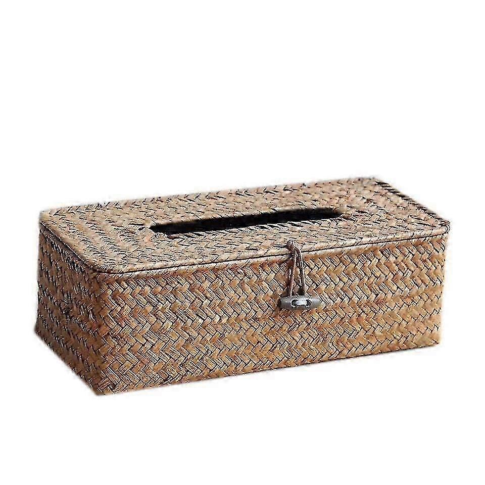 Tissue Box Rectangular Natural Seaweed Woven Tissue Box Rural Tissue Box Flip (santanxing)