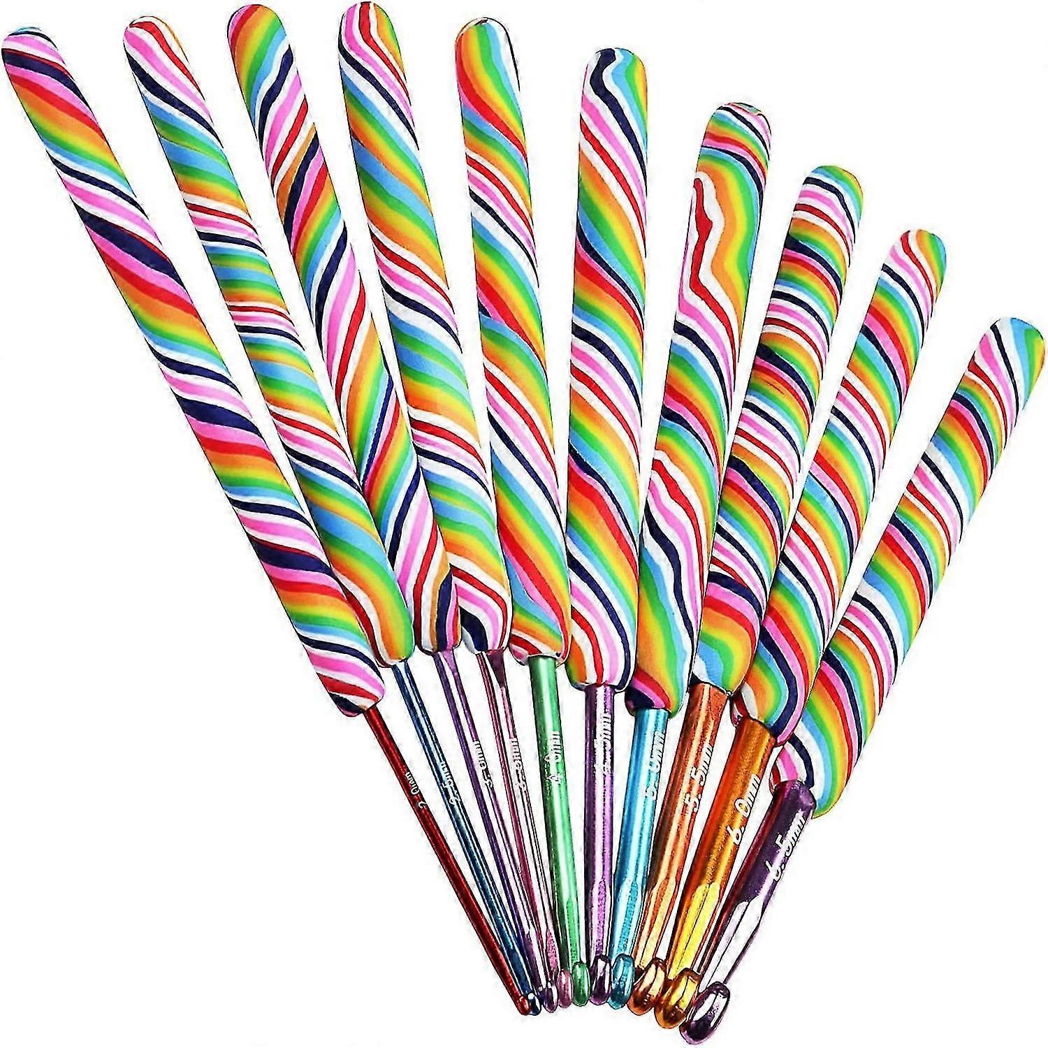 Rainbow Crochet Hook Set, Pretty Crochet Hook with Long Ergonomic Clay Handle