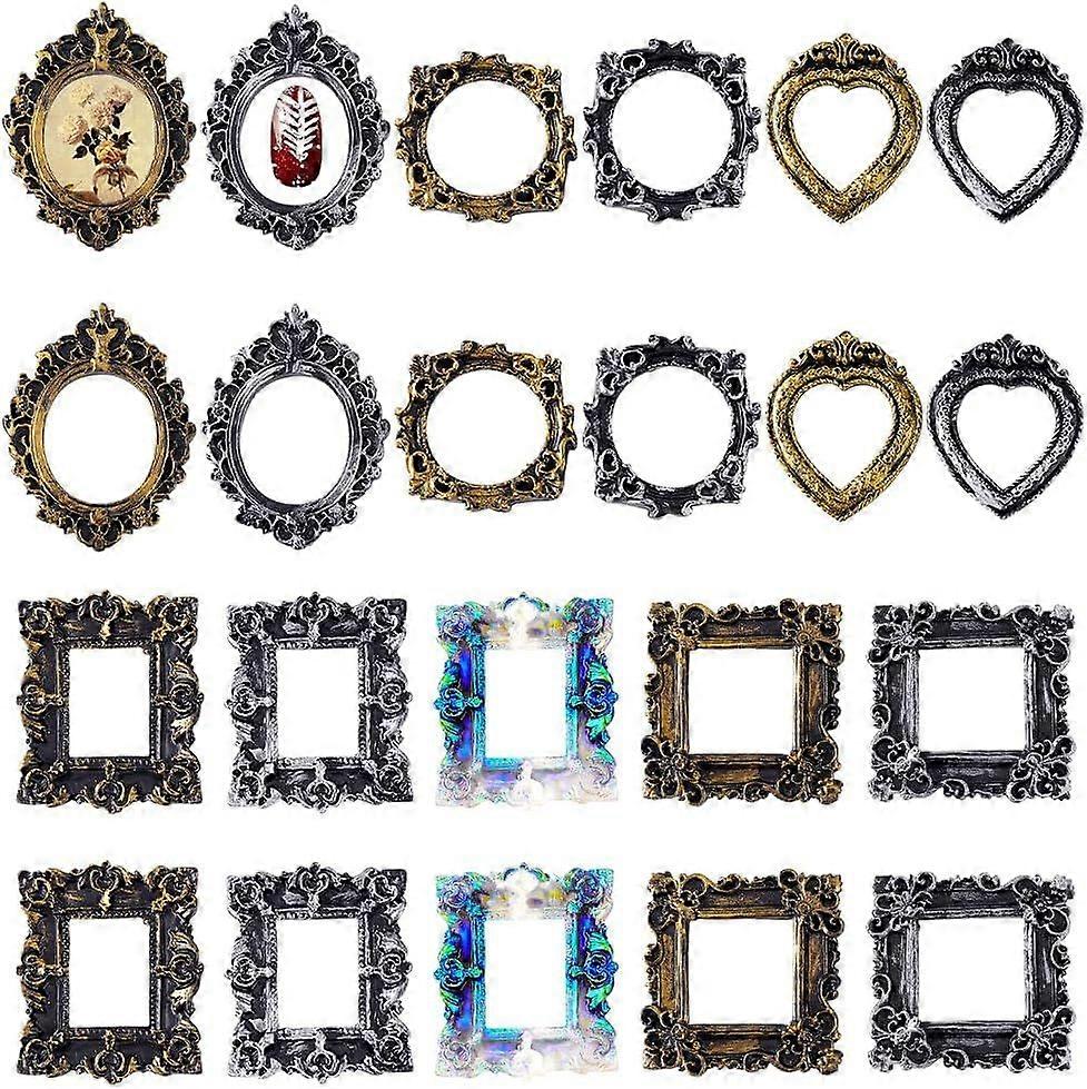 22Pcs Vintage Resin Picture Frame 11 Styles Photo Frame DIY Mini Frames Table Top Jewelry Display Frame for Craft Photo Props Home Wall Wedding Decor