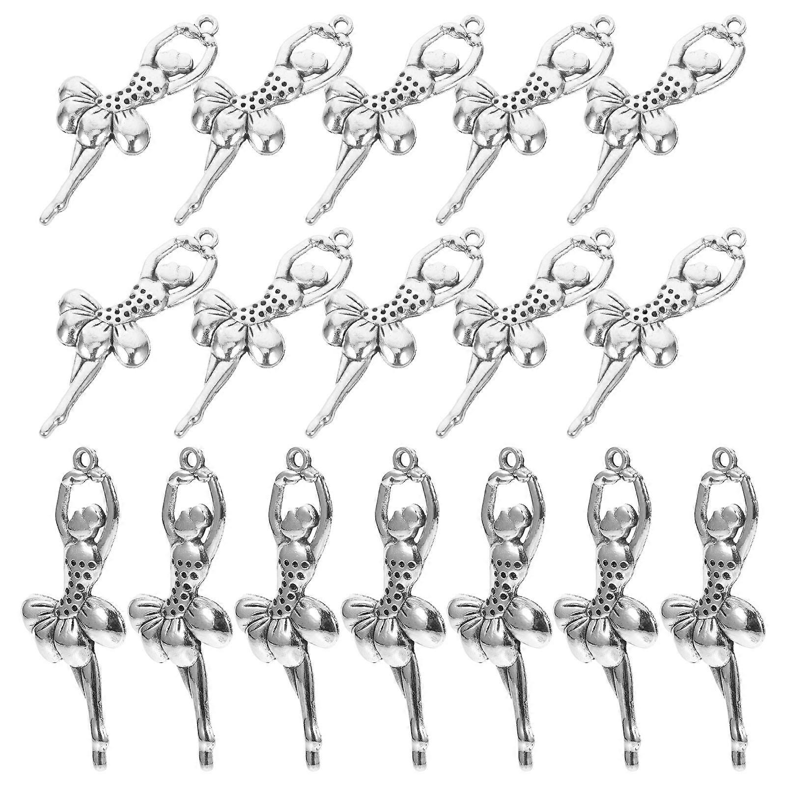 Durable Ballet Dancing Charm for Necklace 20Pcs Silver Alloy Pendants