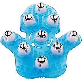 Bola de Massagem Portátil para Alívio da Dor nas Costas e Pescoço no Pé Ombro - Ferramenta de Massagem em Forma de Palma com Bolas de Rolo, Design Portátil, Azul
