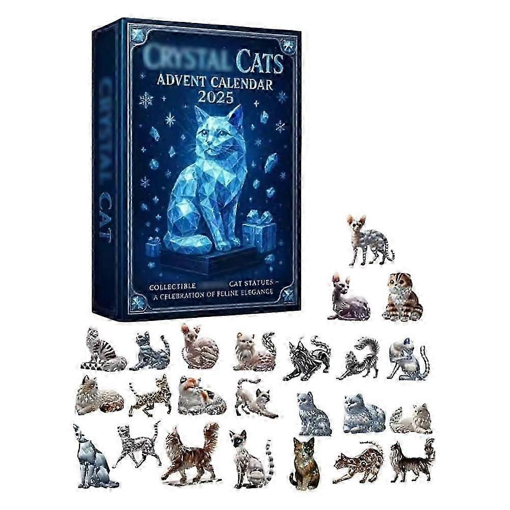 24-Slot Cat Themed Advent Calendar Box with Acrylic Pendants for Christmas Tree Decor and Holiday Gift Exchange