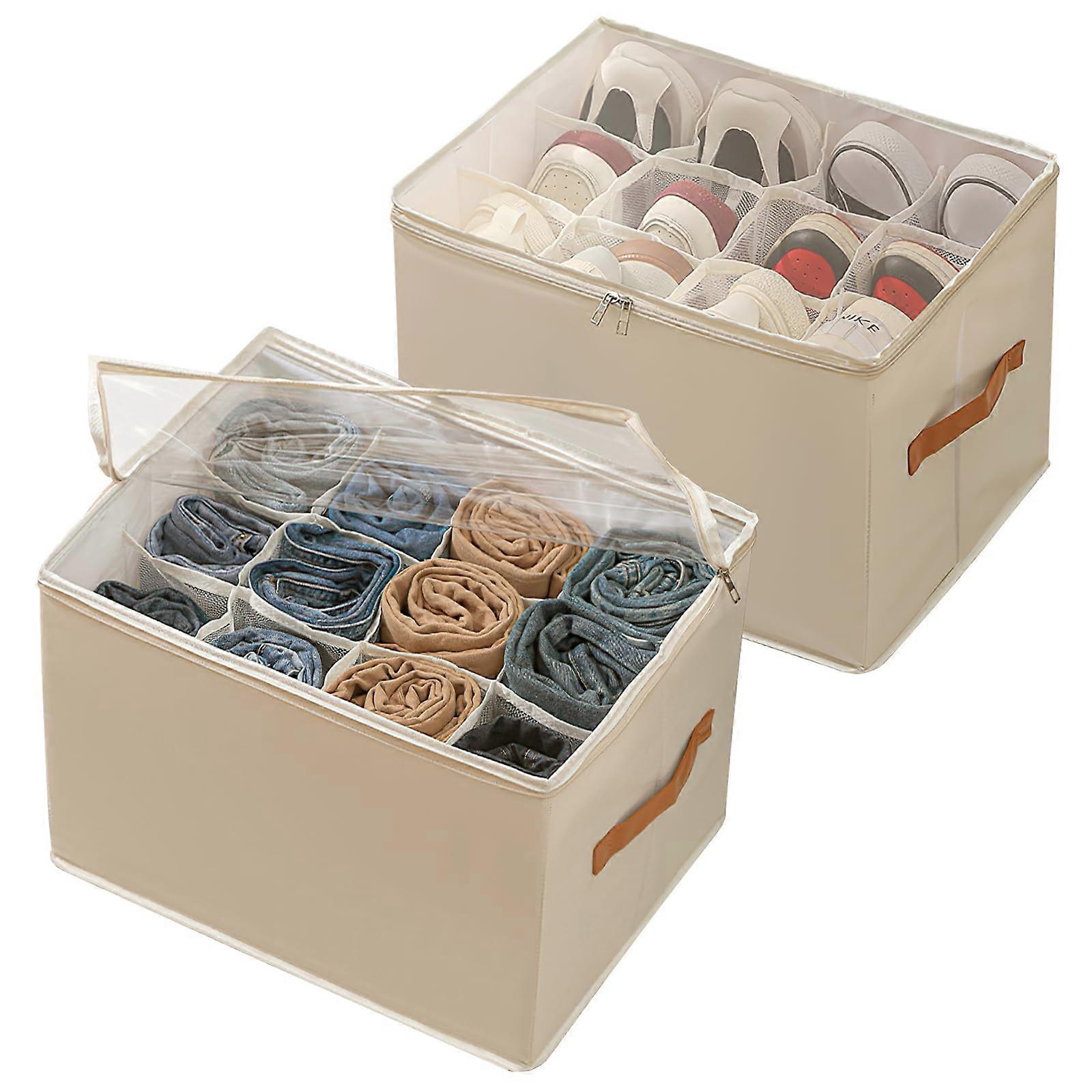 2 Pack Large Capacity Foldable Shoe Storage Organizer with Clear Window and Dividers for 1632 Pairs