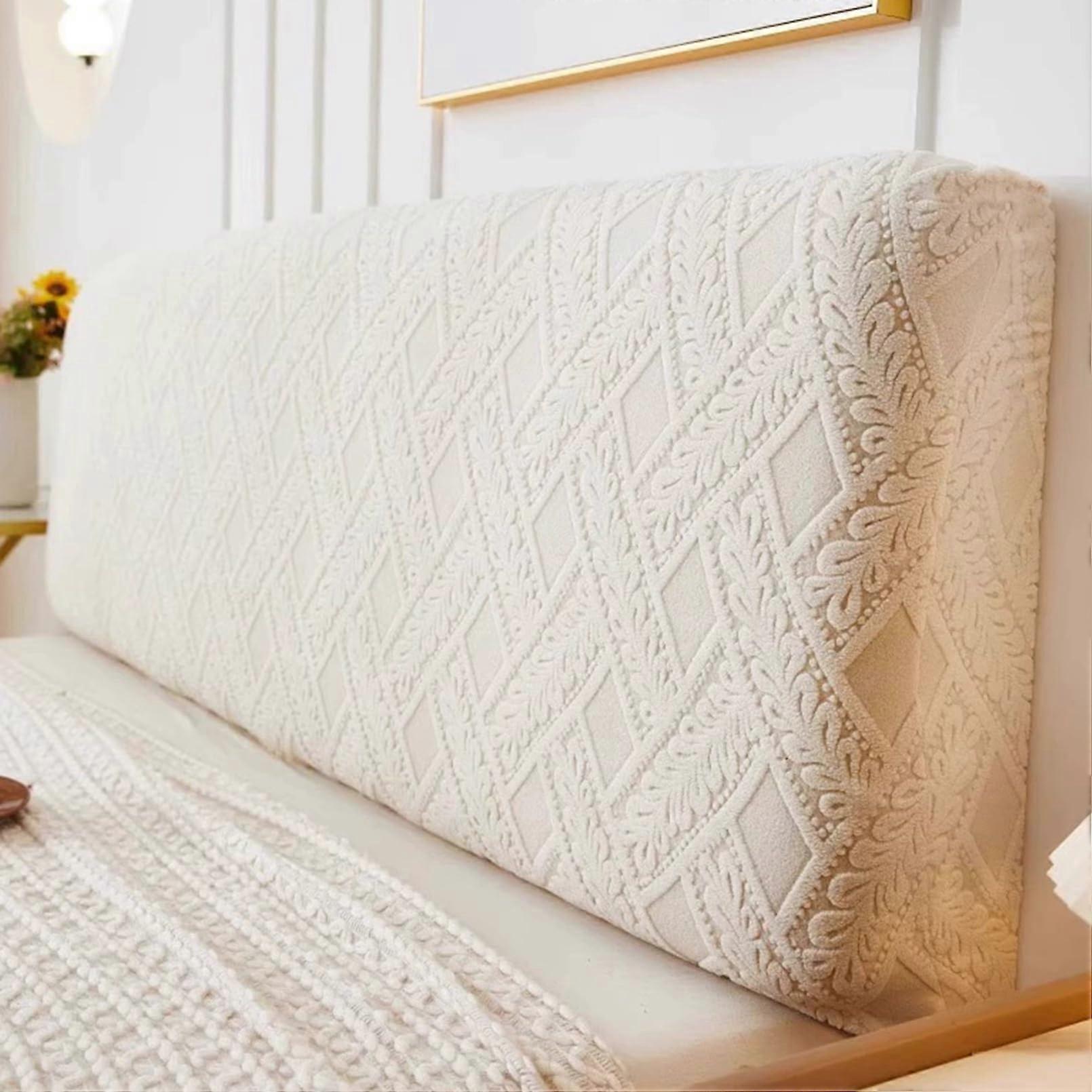 Stretch Jacquard Headboard Cover, Soft Elastic Bed Protector for Queen Size, Beige 150cm