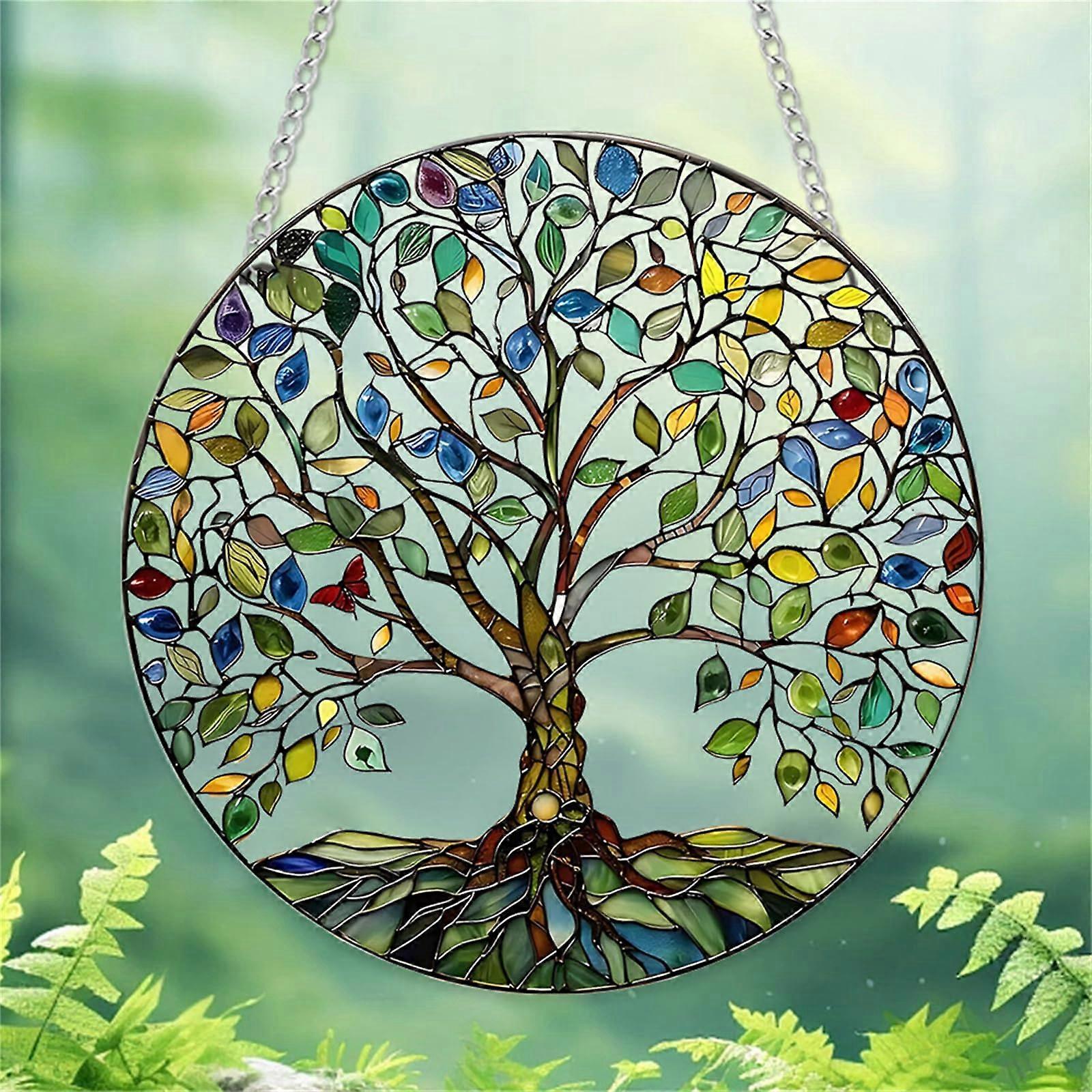 Large Acrylic Stained Glass Window Hanging Suncatcher Panel with Chain, ShatterResistant Decor