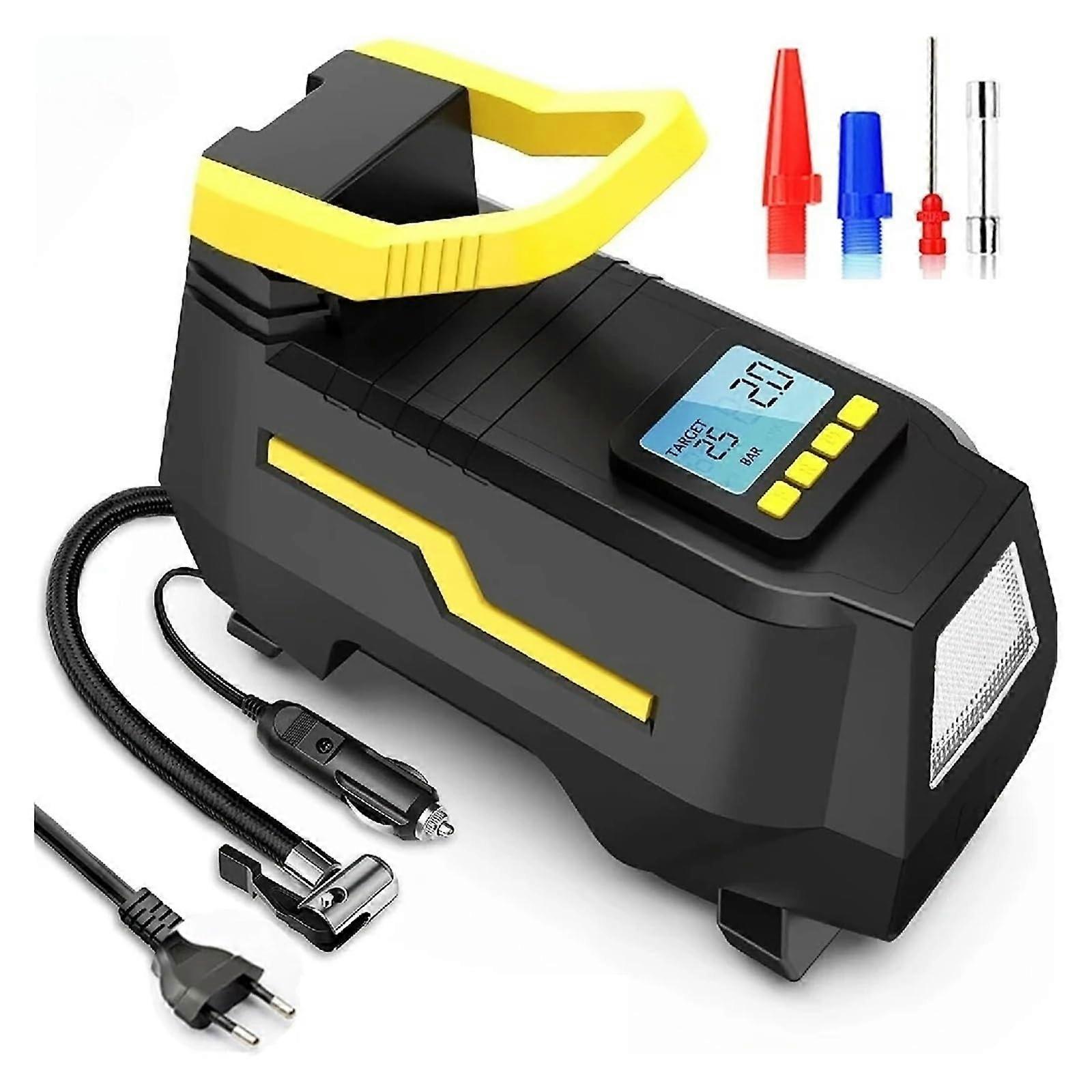 Dual Power Car Tyre Inflator with Digital Gauge, 12V DC and 230V AC Air Compressor for Cars and Bikes