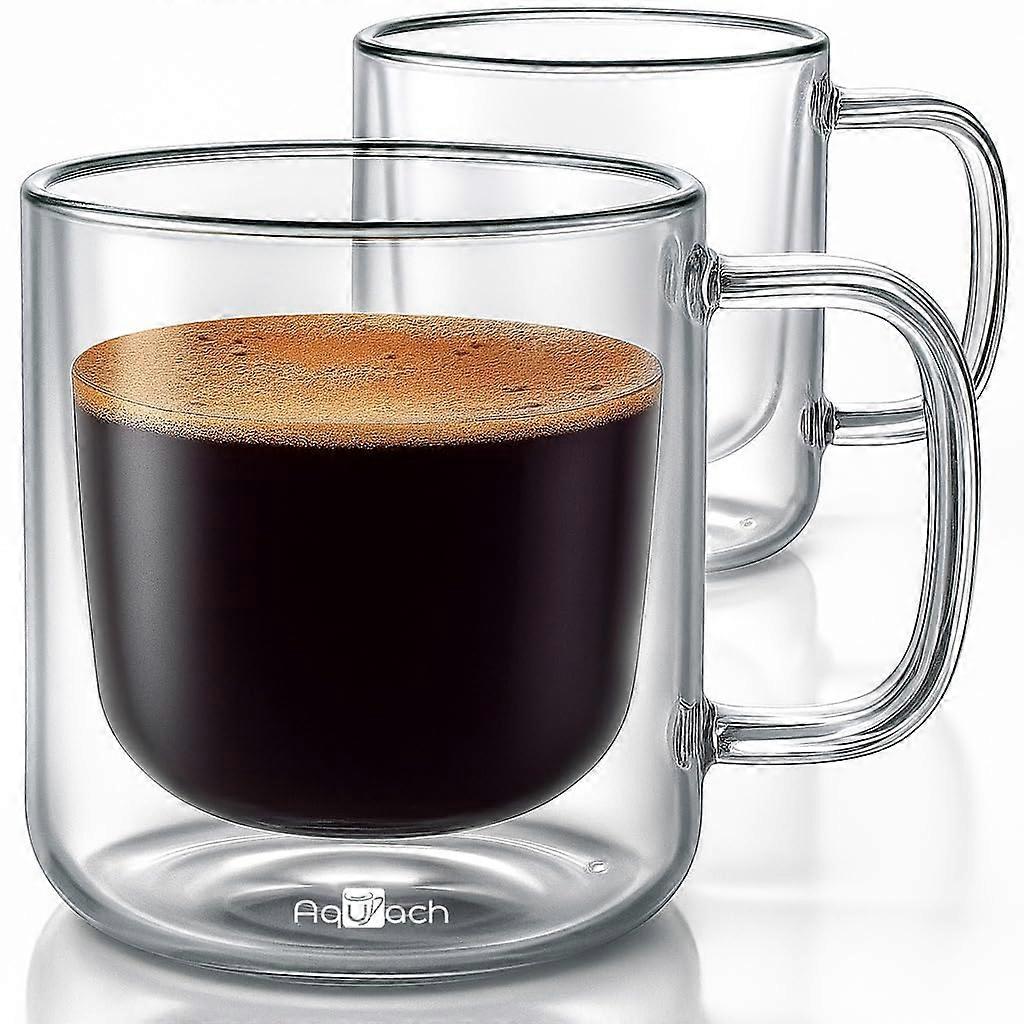 Double Wall Glass Coffee Mugs 8oz Set of 2, Borosilicate Cups with Handle, Insulated and Safe