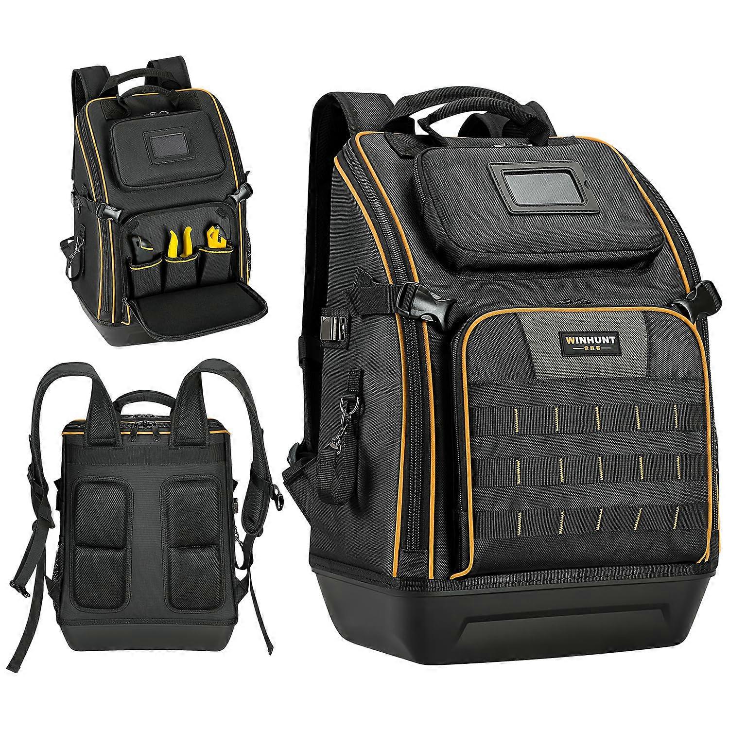 Heavy Duty Tool Backpack with Spacious MultiPocket Storage, Padded Straps, Black, 19.7x15.4x8.3