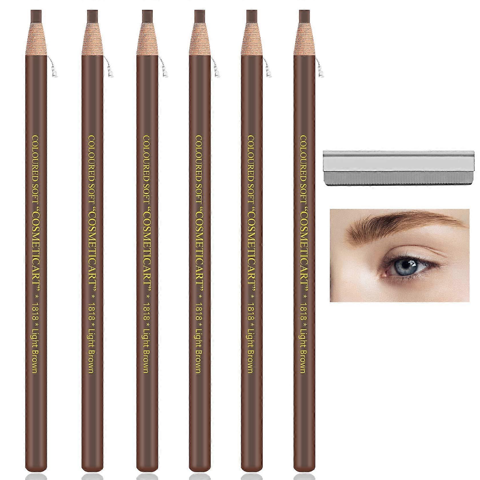 6 Pack Waterproof Peelable Eyebrow Pencil Set Light Brown Long Lasting 3D Brow with Sharpener
