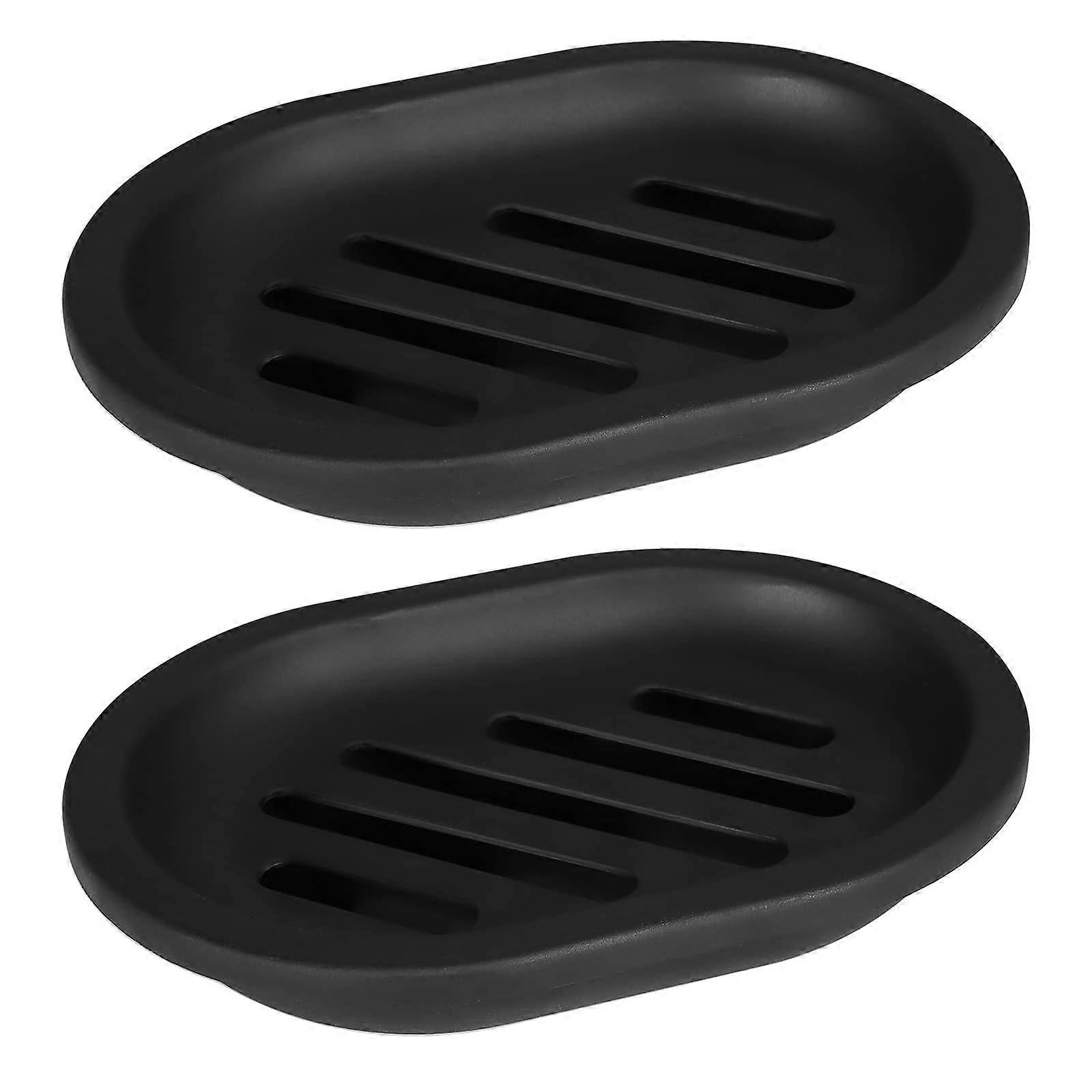 2 Pack Plastic Soap Dish with Drain, NonSlip Bathroom Soap Holder Keeps Soap Dry, Black