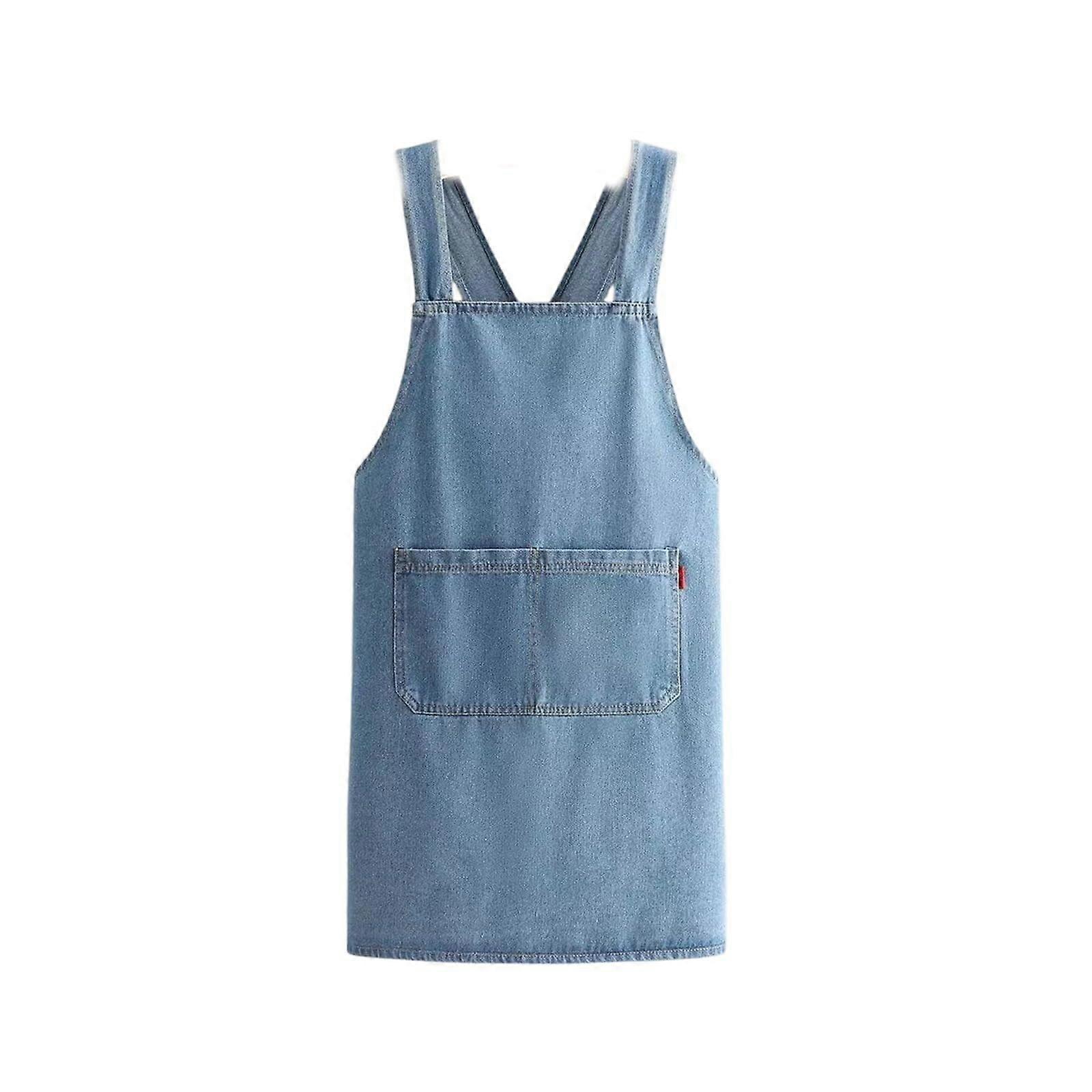 Cross Back Denim Kitchen Apron with Deep Pockets, Lightweight Cotton for Cooking and Crafting