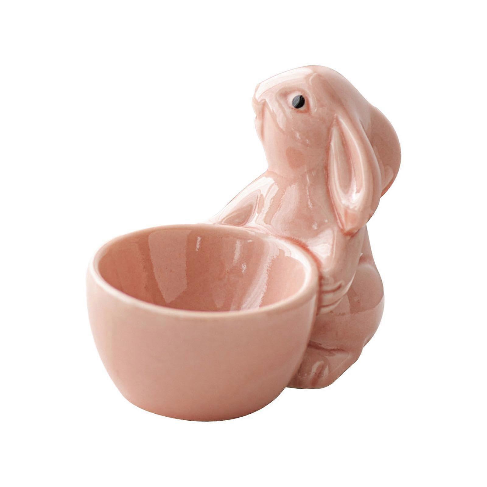 Ceramic Egg Cup for Soft Boiled Eggs with Easter Bunny Design, Pink Porcelain Stand for Breakfast