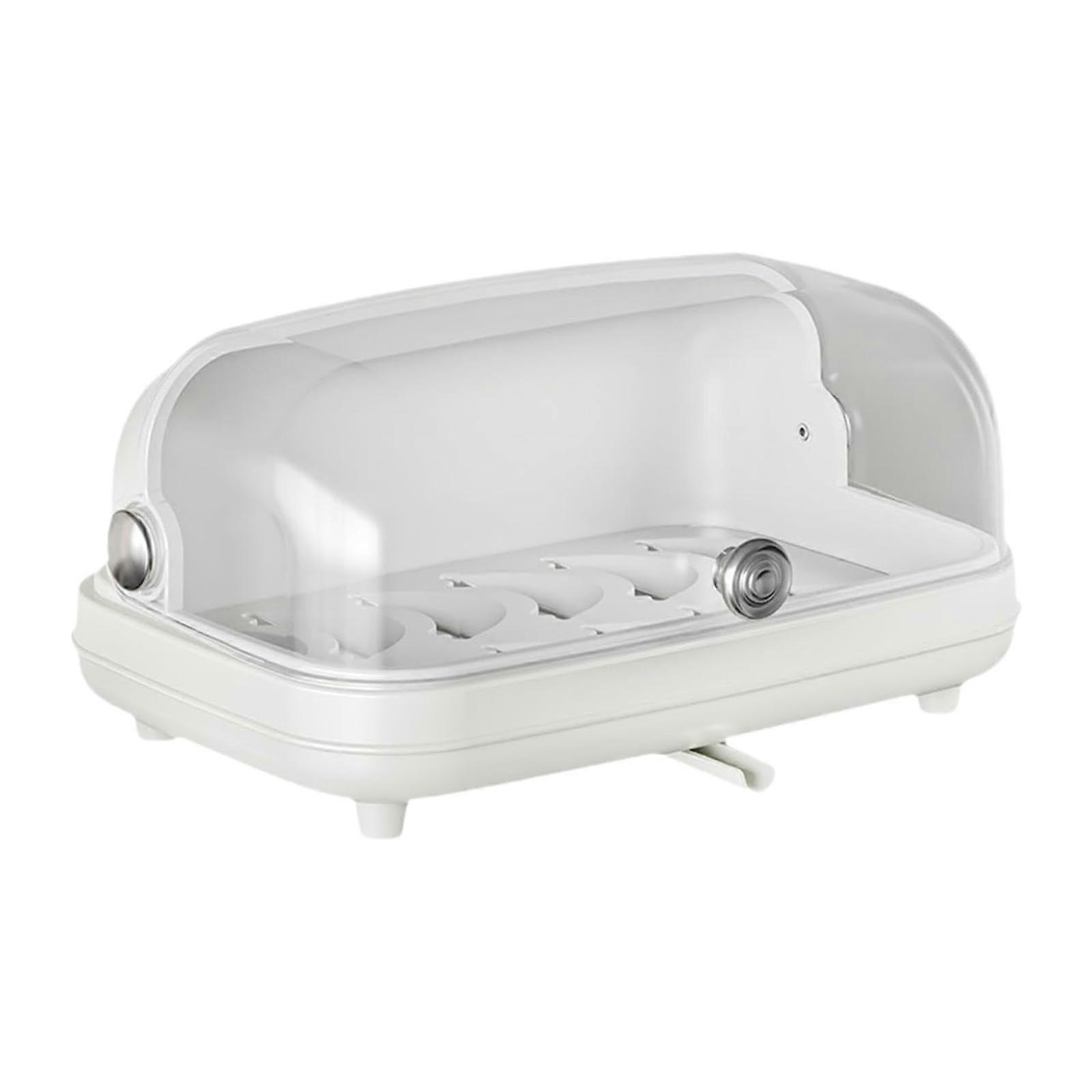 Cup Storage Box with Clear Lid, Quick Drain Bottle Drying Rack for Kitchen Counter Organization, White
