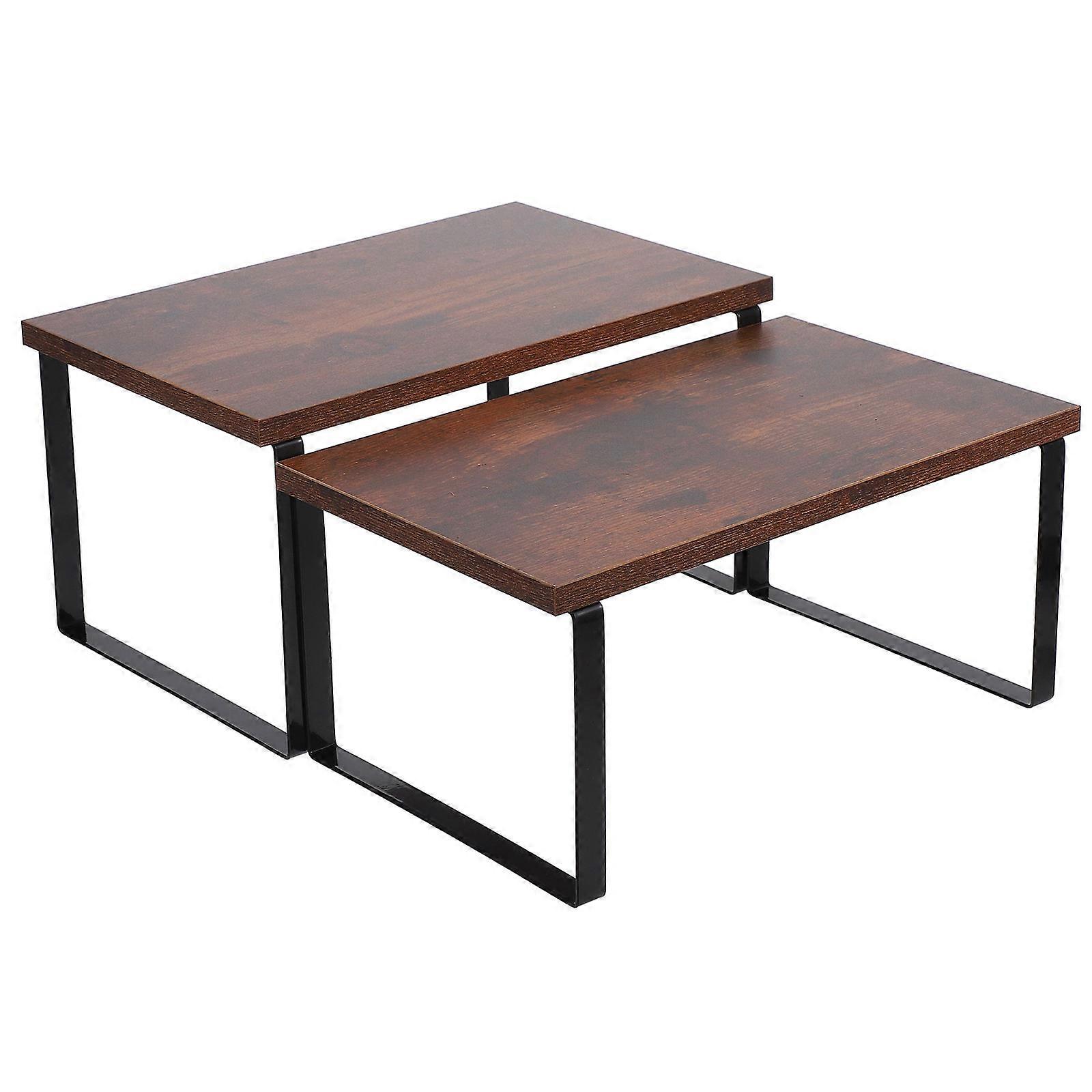 Kitchen Storage Rack Coffee Wood Shelf for Storage 2Pcs Stackable Organizer