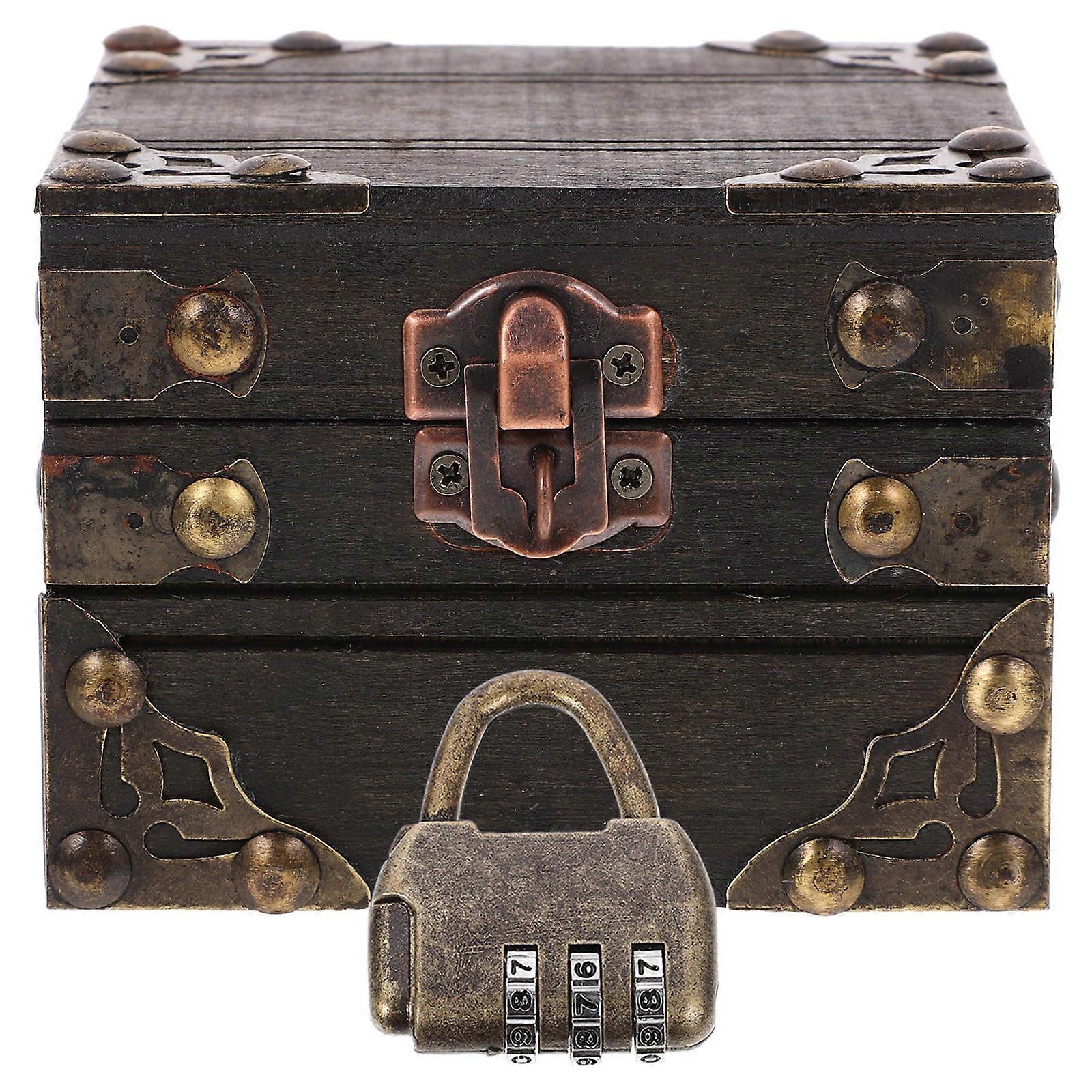 Black Wooden Treasure Box for Storage Use Retro Style
