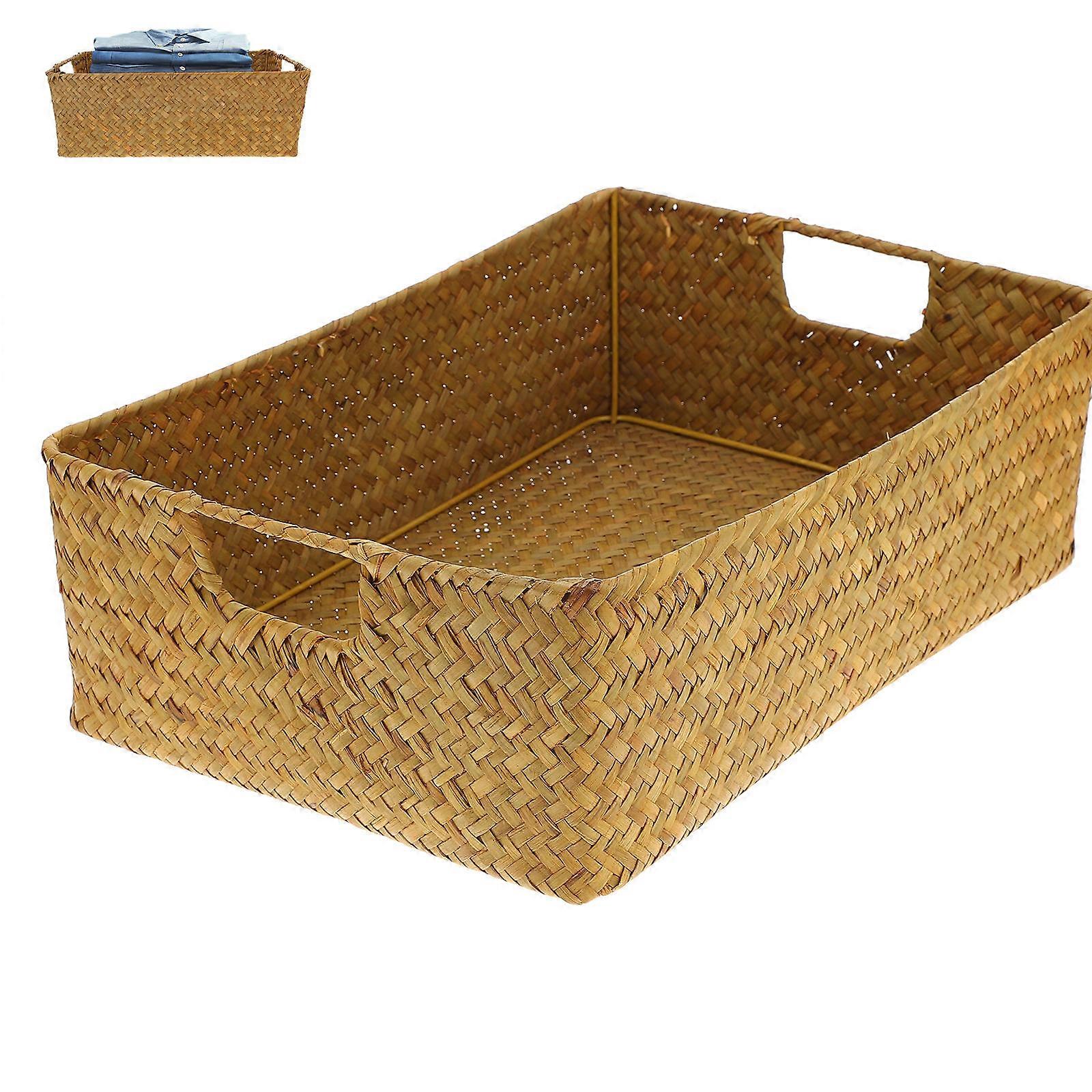 1Pc Woven Seaweed Basket Durable Rectangular Storage Box for Home Organization