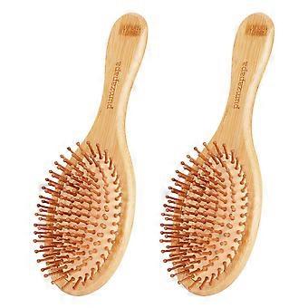 Conjunto de 2 Pentes de Bambu Suaves para Cabelo - Pente de Massagem Capilar em Bambu Natural - Antiestático - Reduz Quebra e Emaranhados - Ecológico e Durável - Formato Oval