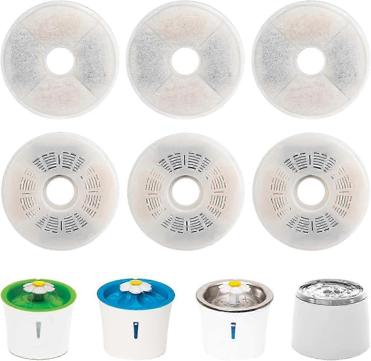 Set van 6 waterfilters voor kattenfonteinen van Catit, drievoudige vervangingsfilters voor de Catit Flower Fountain en de Catit roestvrijstalen fontein.