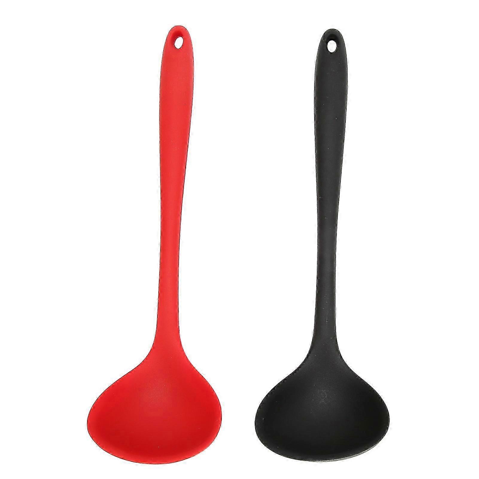 2 Pack Black and Red Silicone Multi-Function Soup Spoons with Round Hanging Hole