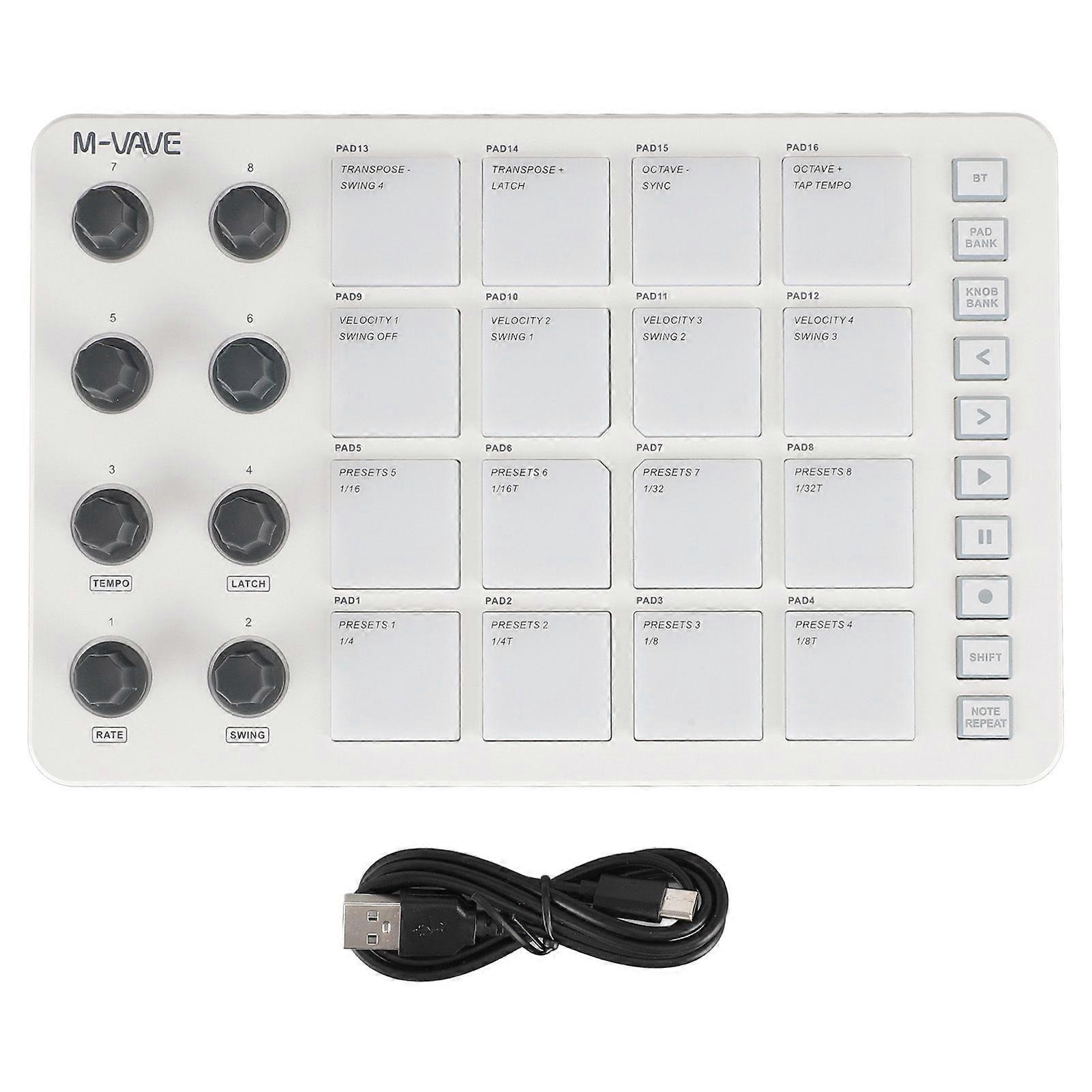 SMC PAD Bluetooth MIDI Controller Portable USB MIDI Drum Pad Controller with 16 RGB Backlit Pads 8 Assignable Knobs Note Repeat Full Level Key