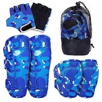 Protective Gear Set Kids Sports Protective Gears Pads Elbow Pads Gloves for Cycling Skateboarding Size S/M (Red Camouflage Pattern)