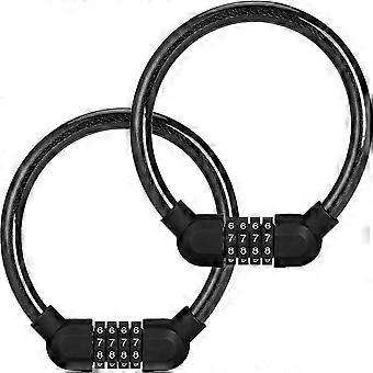 2 Pcs Bike Lock Bike Lock Bicycle Code Lock with 4-Digit Password (Black, Each 40cm Long) - Cable Lock for Bicycle, Scooter, Motorcycle, Skateboard, F