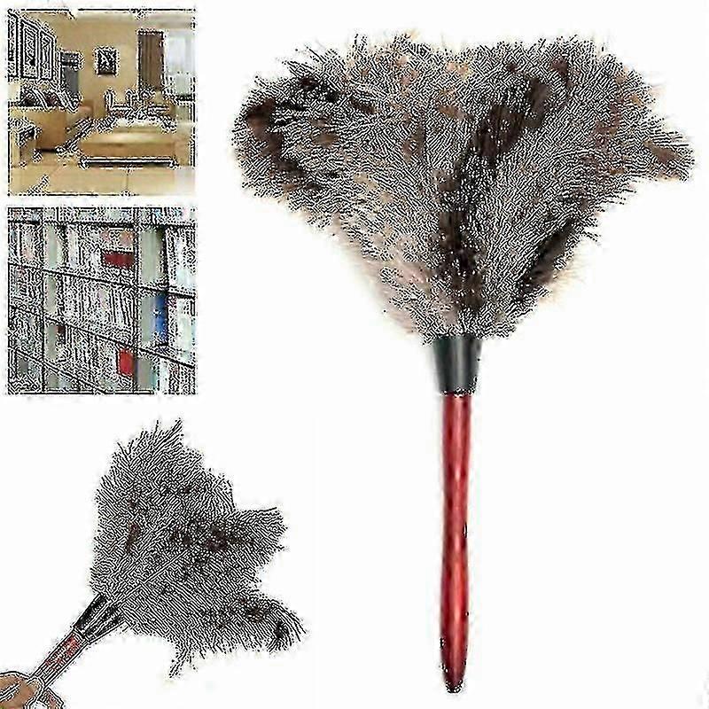 Anti Static Genuine Ostrich Feather Duster 32cm Wooden Handle Brush Clean