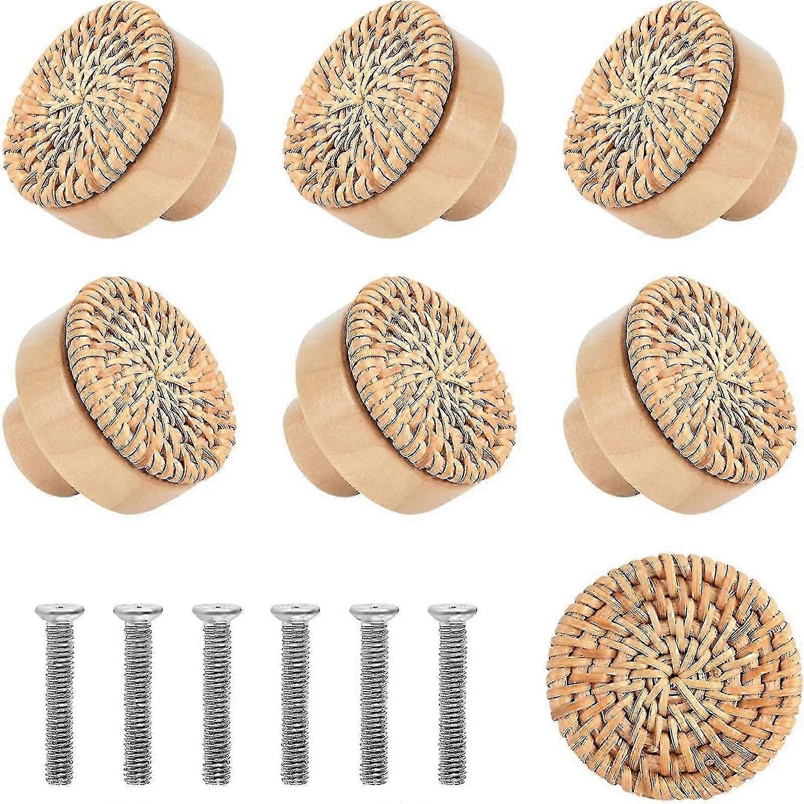 6pcs Retro Rattan Drawer Knobs Handmade Woven Boho Furniture Knobs For Home