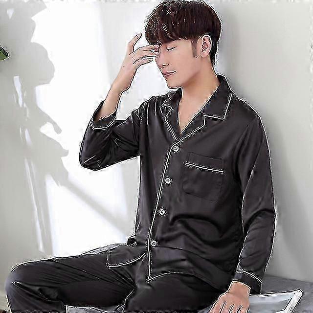 Black Silk Pajama Sets for Men.A2