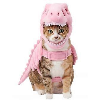 Dinosaur Framework Cat Halloween Costume,Funny Plushy Pet Hoodie with Fake Ribs,Festive Trick Treat Photo Prop Pink