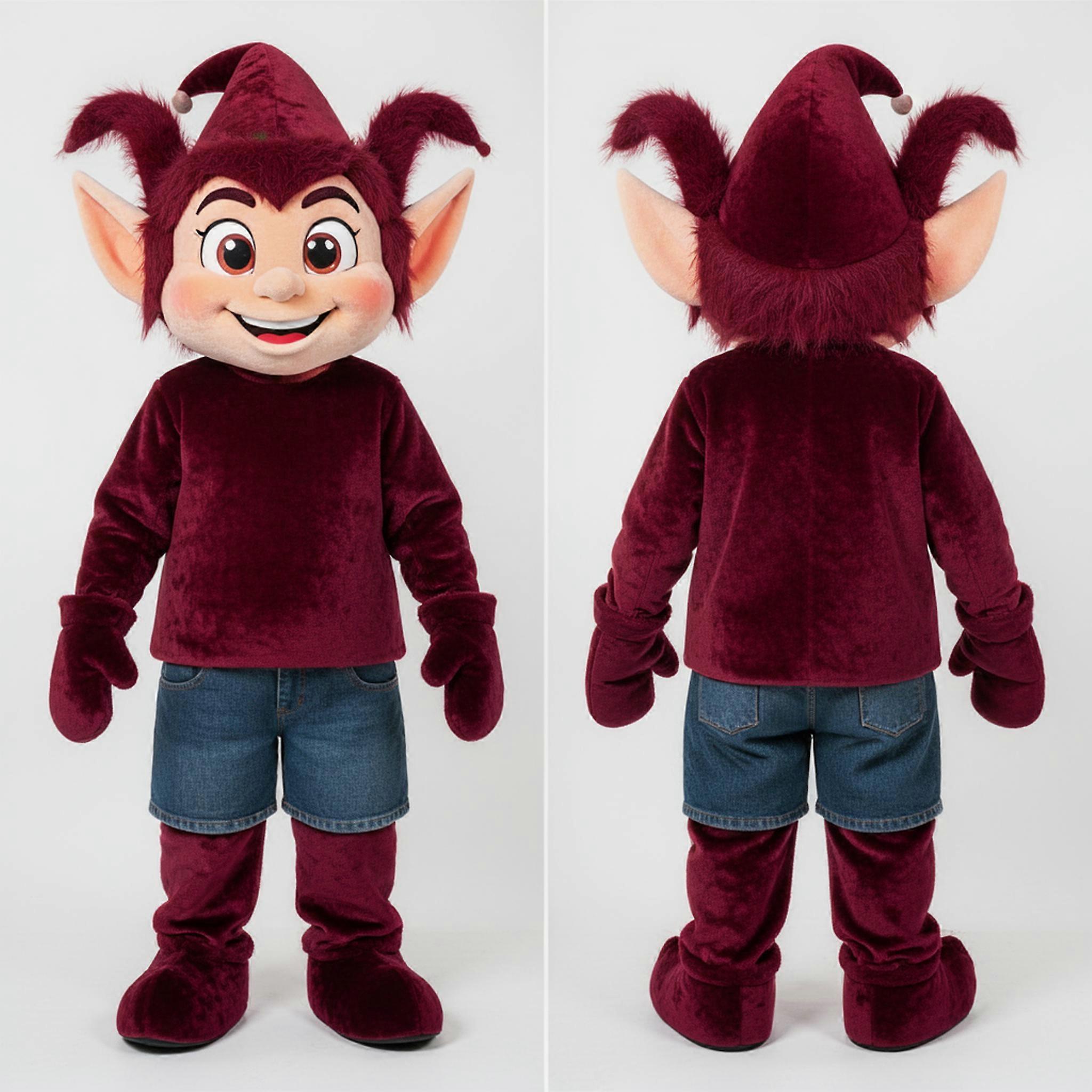 MASTICOT Maroon Velvety Elf Mascot