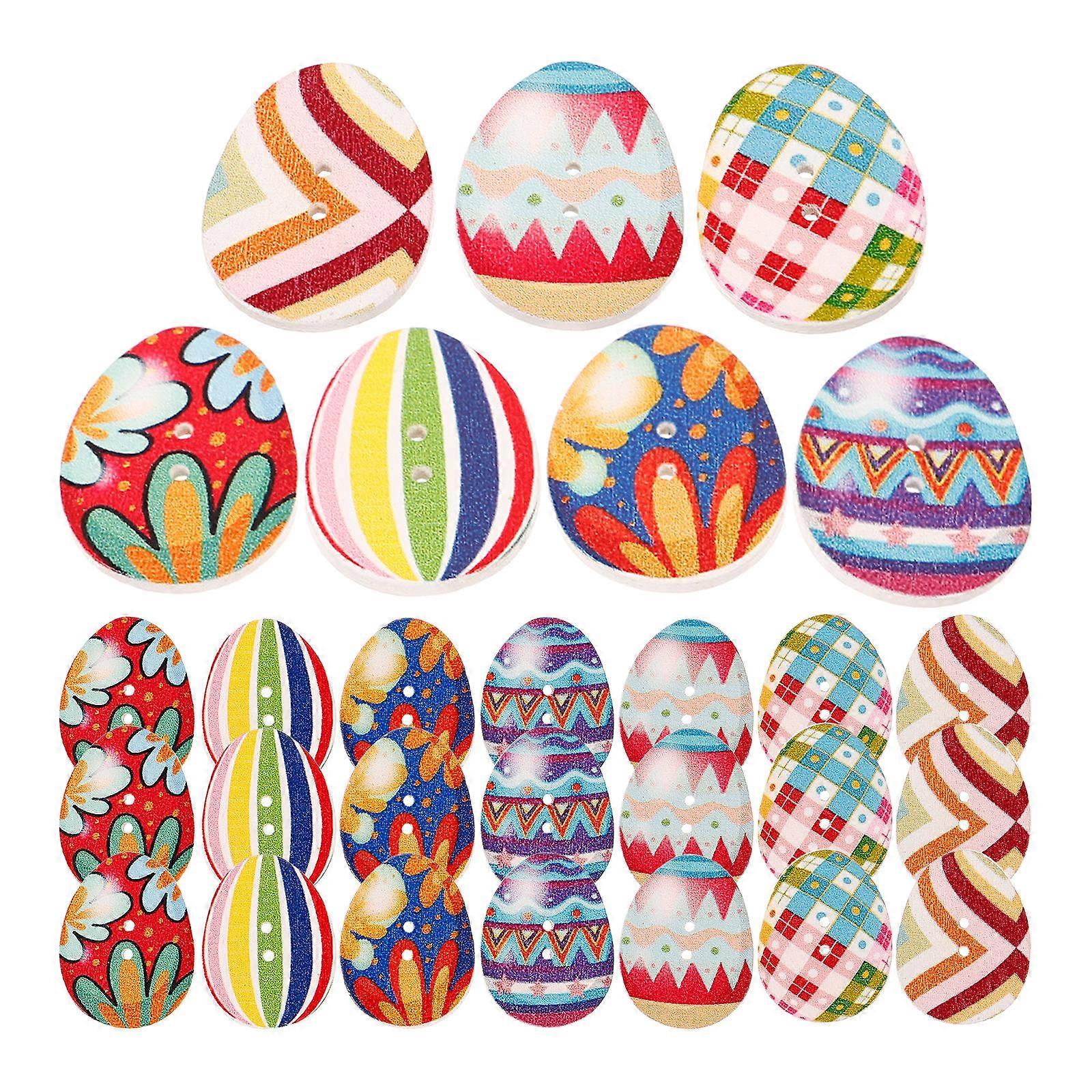 100Pcs Wooden Buttons with Easter Egg Patterns for Sewing Assorted Color