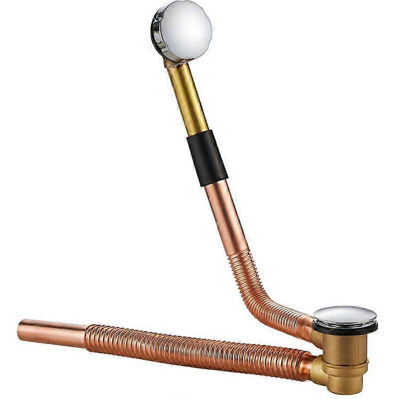 Complete cable bathtub drain with adjustable siphon, copper, set and forget