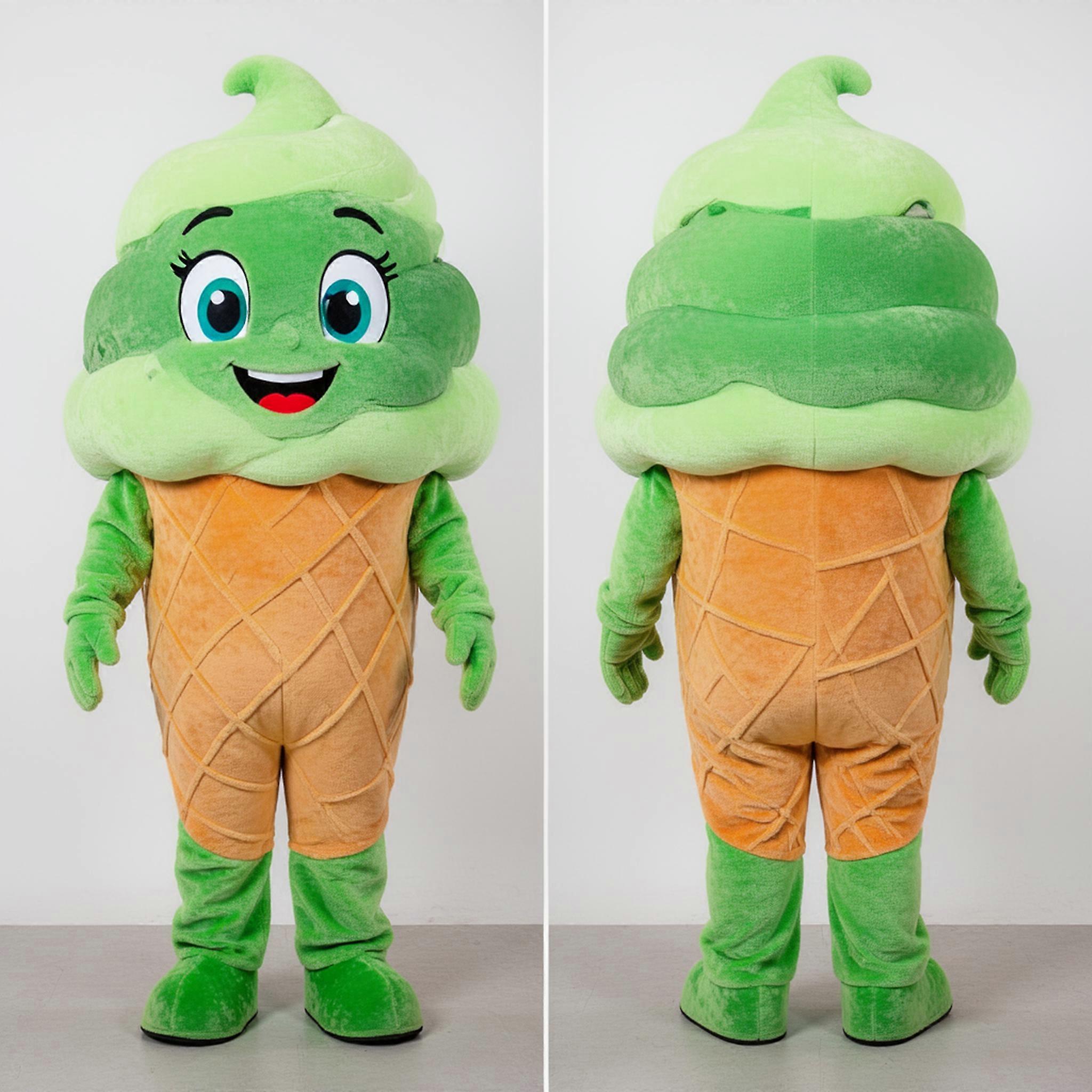 MASTICOT Green Rounded Cartoon Ice Cream Mascot