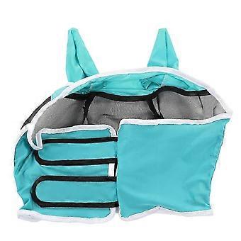 Mesh Horse Fly Mask with Detachable Ears, Breathable UV Protection, Elastic Satin Fly Mask for Horses, Blue Green S