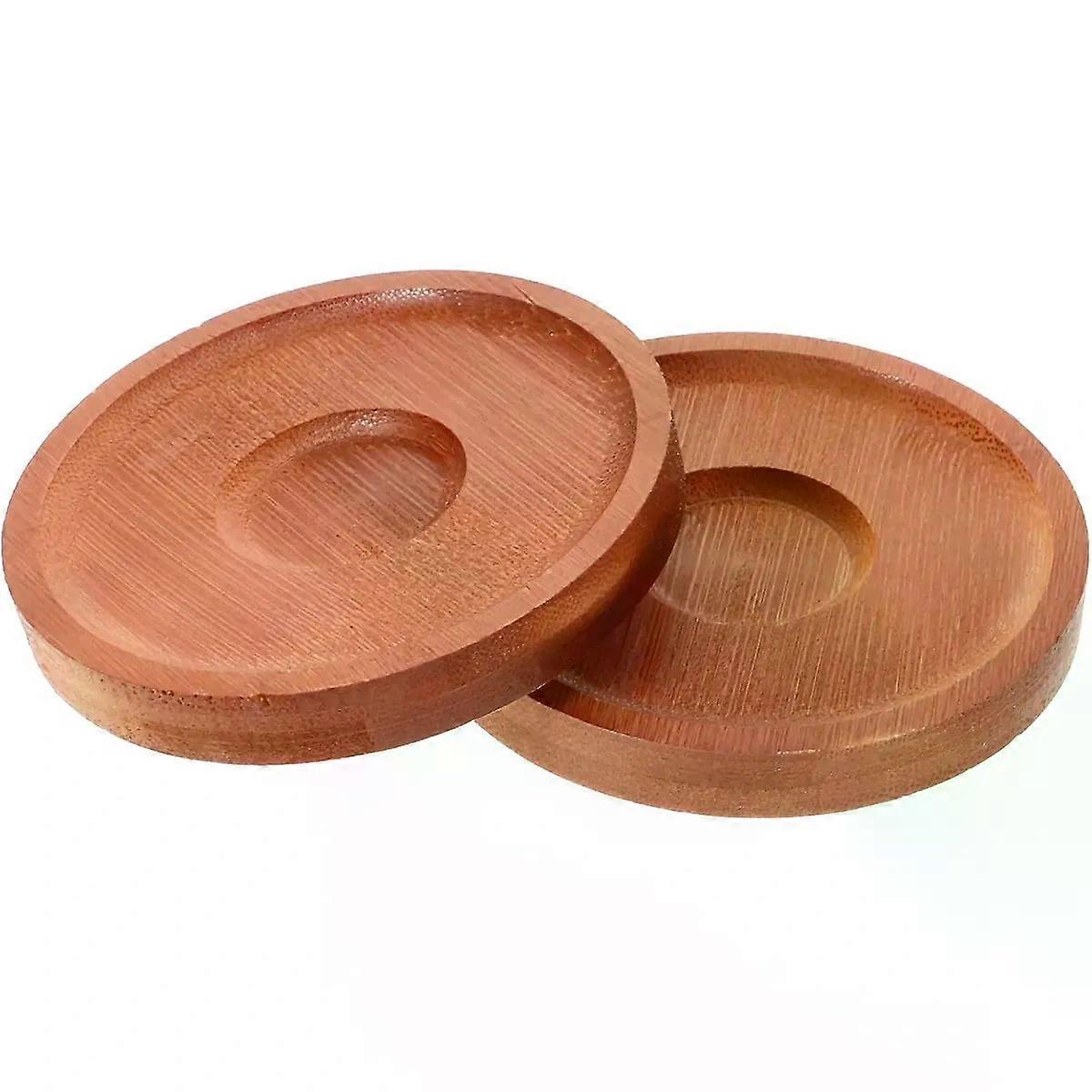 2pcs Rotating Whiskey Glasses Bamboo Coasters Round Base