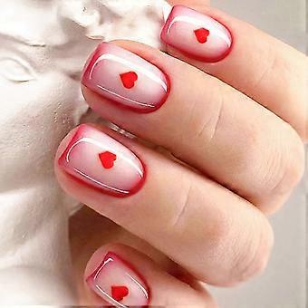 Zero Pressure on Nail Bed Comfort, Short Press on Nails, Red White Gradient Resin, DIY Fingernail Decoration