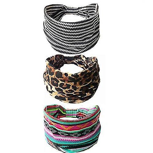 Boho Headbands Hair Bands With Leopard & Stripe Pattern Soft & Stretchy 3pcs/set