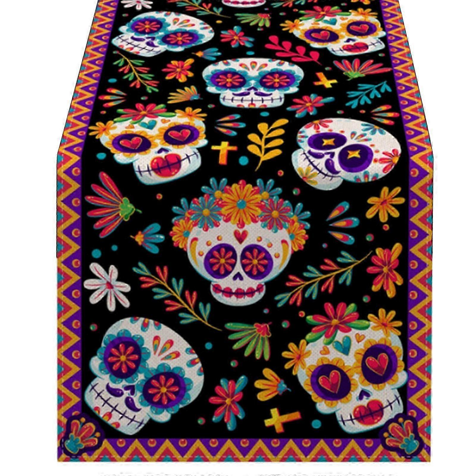 Mexican Folk Art Linen Table Runner