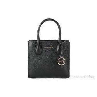 Michael Kors Mercer Medium Leather Messenger Crossbody Handbag (Black Solid)