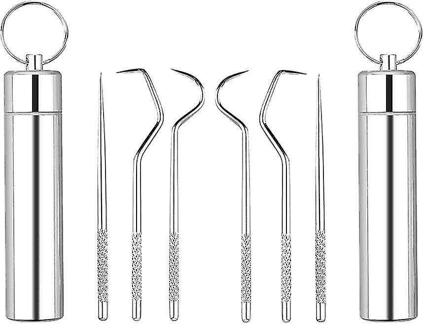 3 Pcs/set Stainless Steel Toothpicks, Keychain Portable Metal Toothpicks Holder