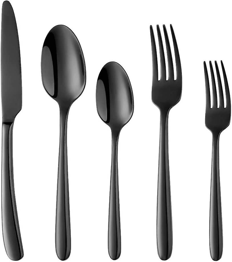 Flatware Set,Stainless Steel Tableware Dinner Knife, Dinner Fork, Dessert Fork, Dinner Spoon, Tea Spoon, Things (Black, 5 Pieces)