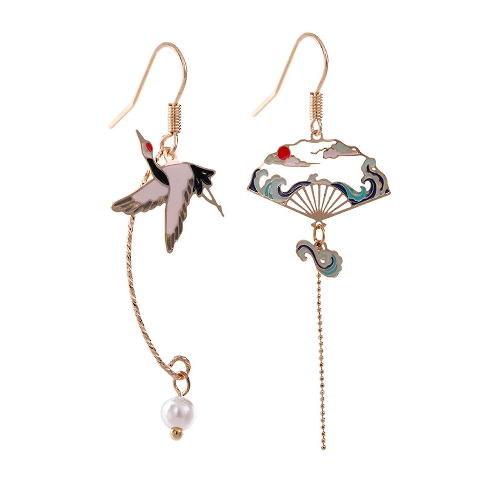 Cute Tassel Dangle Drop Earrings Lightweight Crane Paper Fan Earrings Present