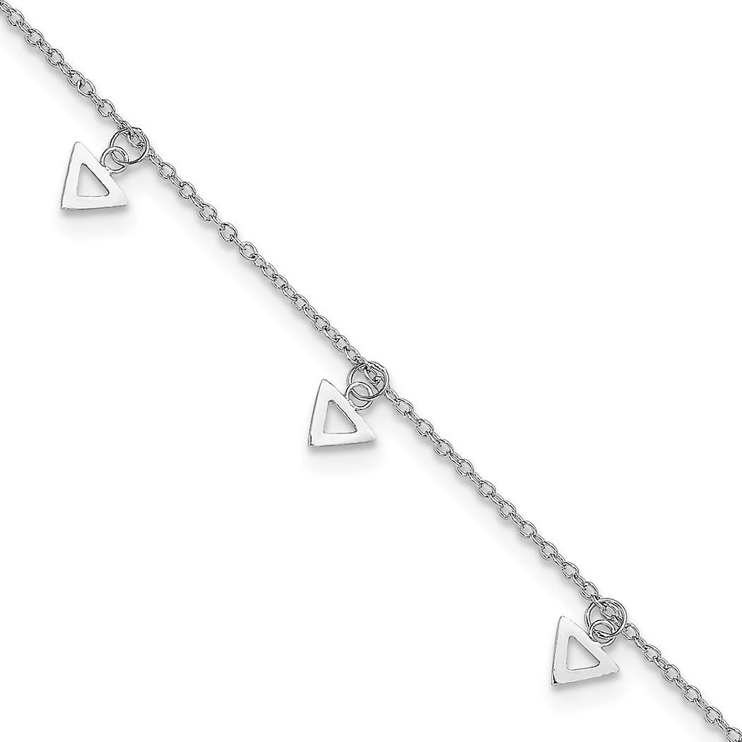 6mm 925スターリングシルバーロジウムメッキポリッシュトライアングルプラス1インチエクステンションアンクレット9.5インチ-女性用アンクレット