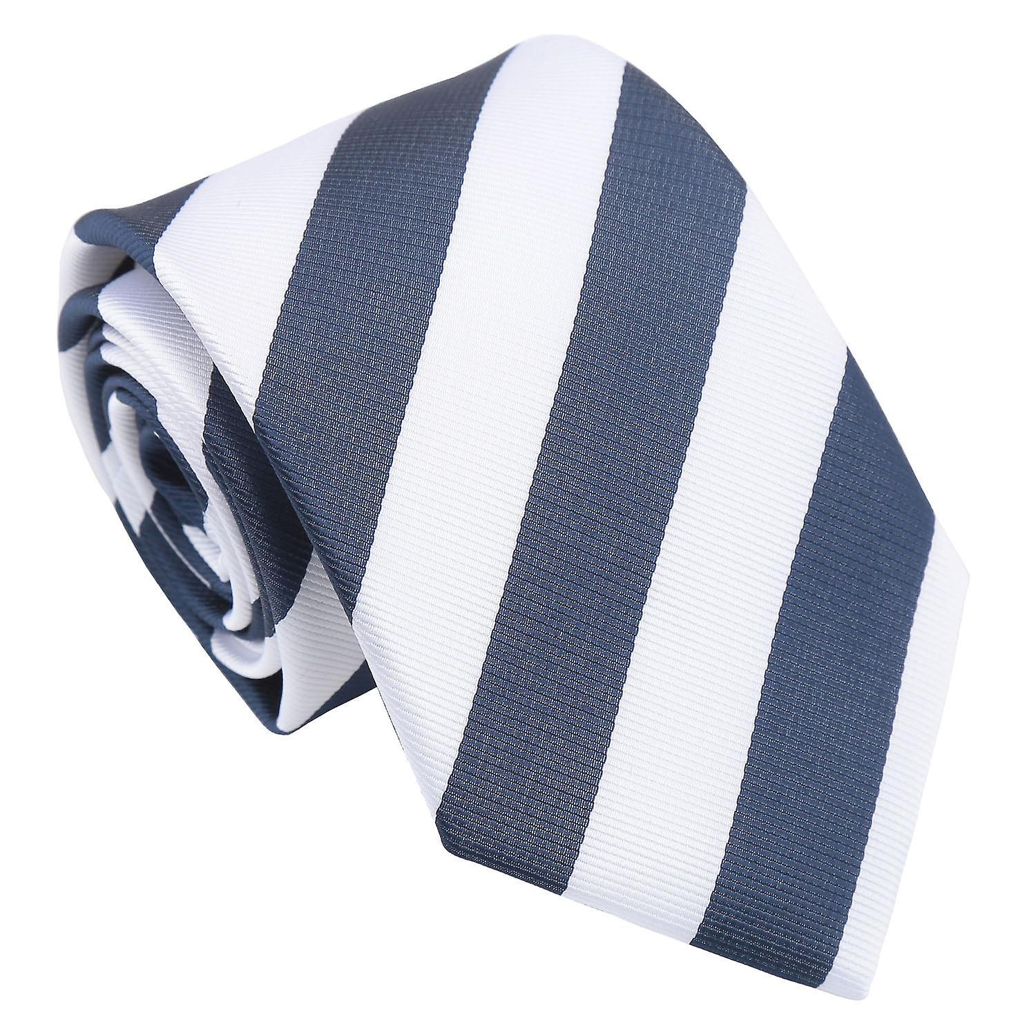 Navy Blue and White Classic Stripe Tie