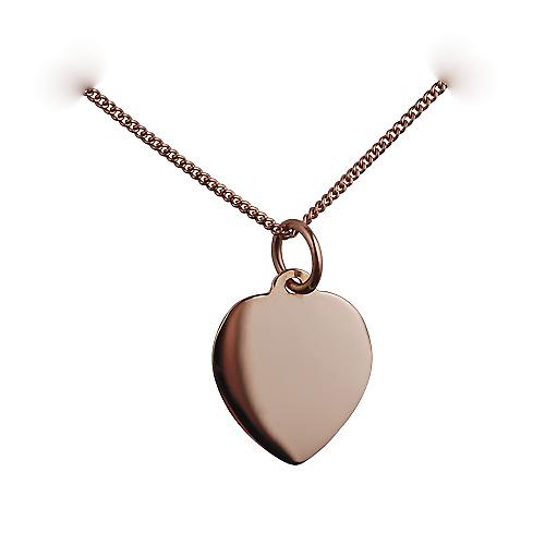 9ct Rose Gold 14x14mm plain heart Disc with a curb Chain 24 inches