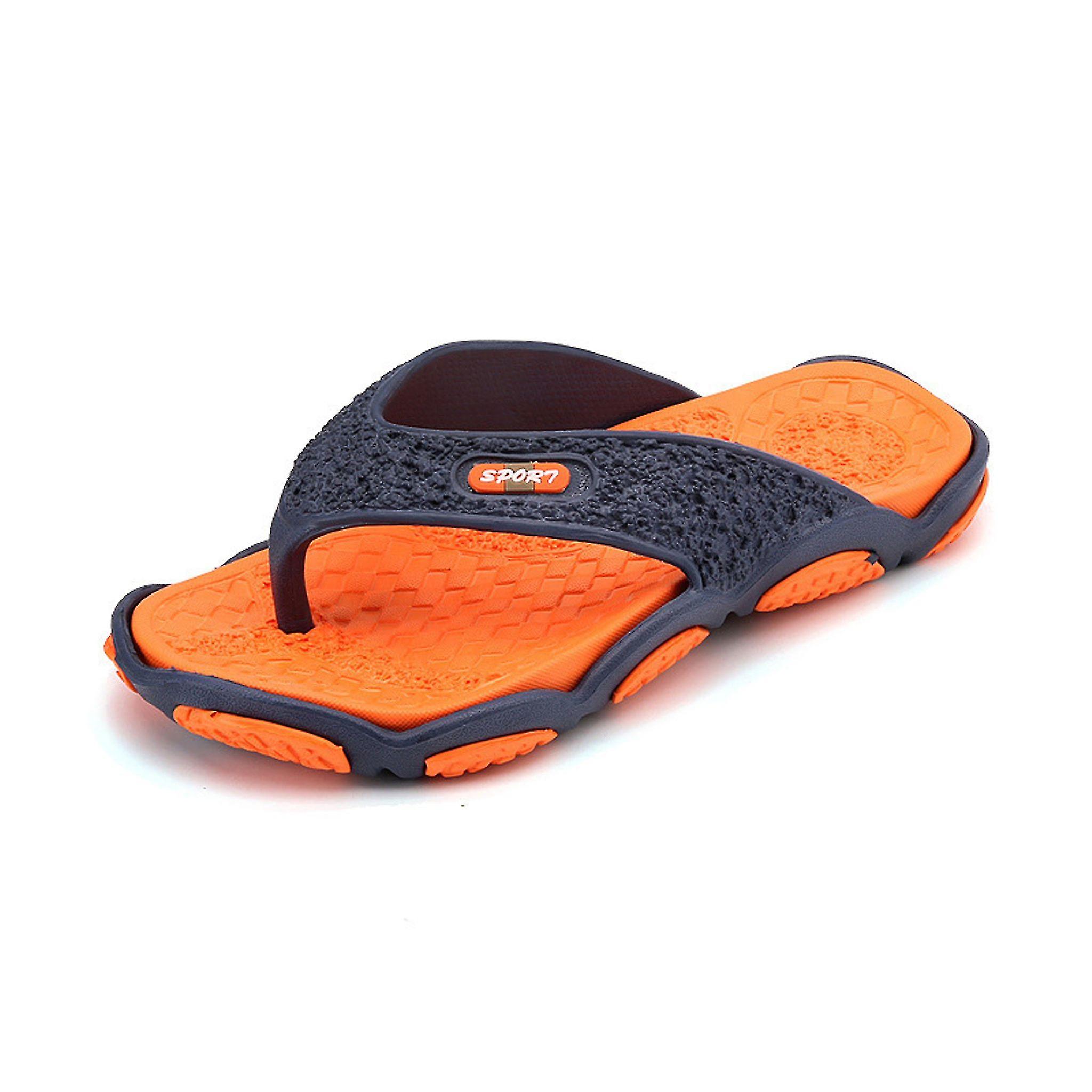 New Men's Beach Shoes Quick Dry Slippers Soft Sole Flip Flopscolor:deep Blue Orangesize:44