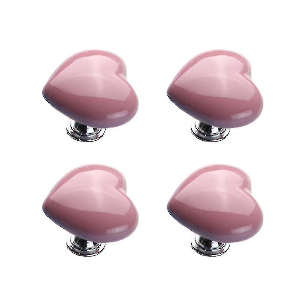 4pcs Heart Shape Knobs Ceramic Door Knobs Distinctive Pull Handle Furniture Door Knobs For Home Shop (pink)