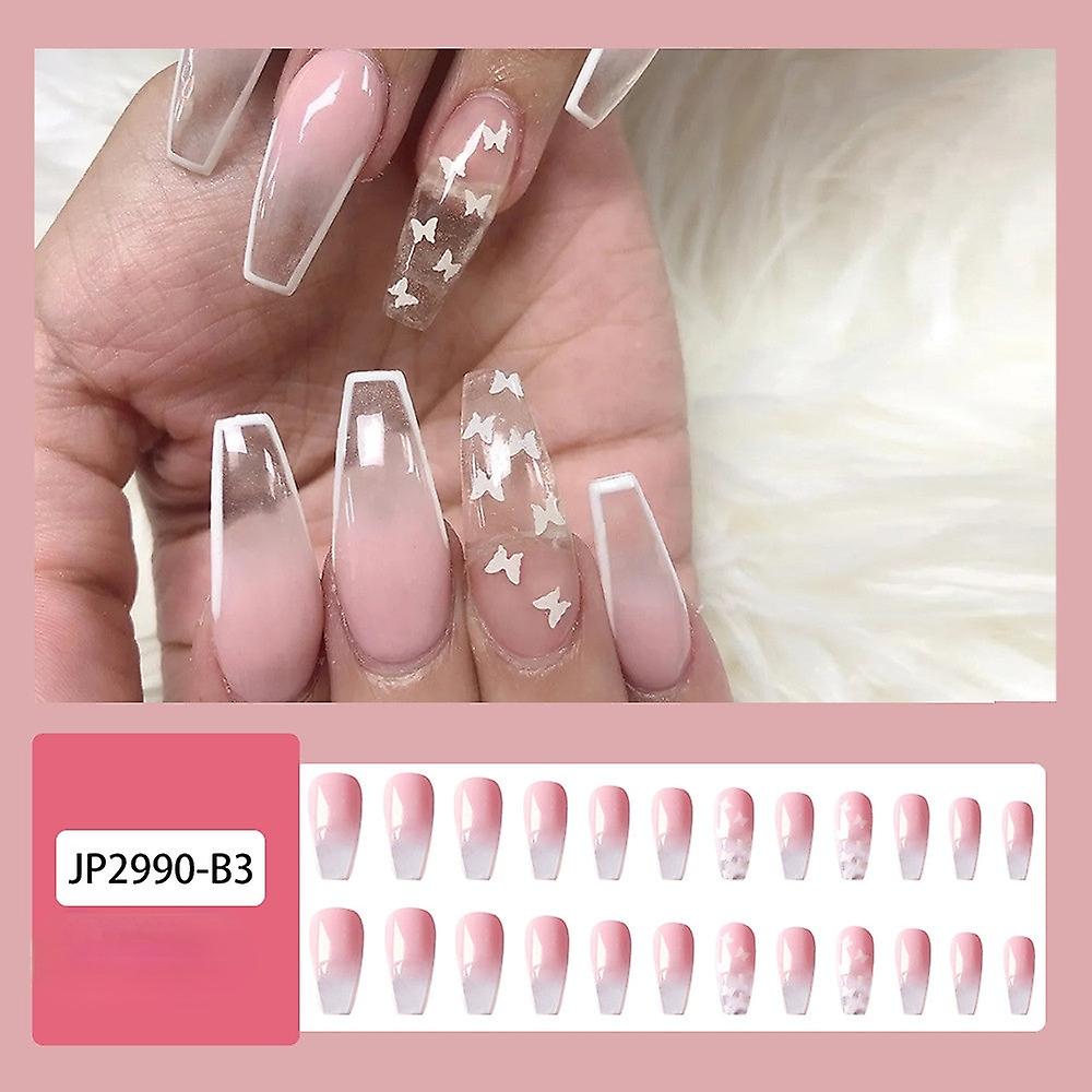 False Nail Tips Fake Artificial Art DIY Finger Cover Ballet Finished White Butterfly Pink Long Remov