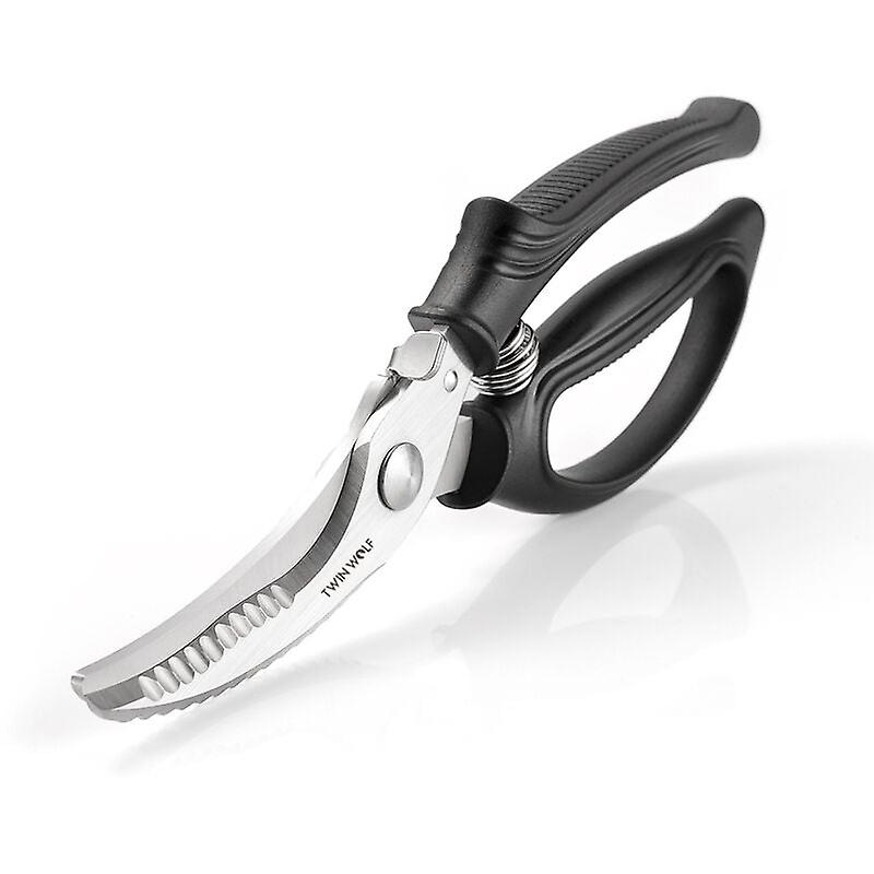 Kitchen scissors with safety lock and hanging hole for cutting poultry, bones, meat